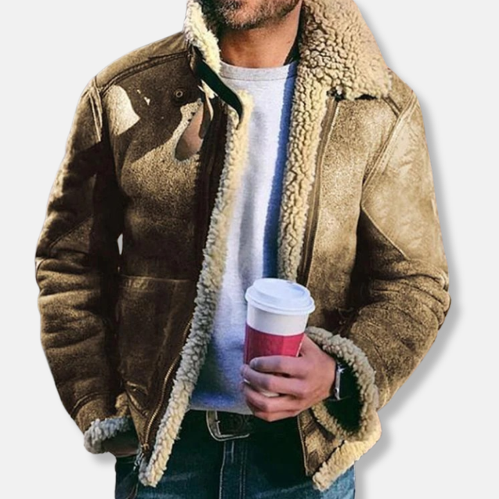Lune London | Suede Aviator Jacket - Collar Jacket Lined with Shearling