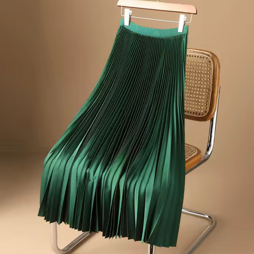 Amarae | Pleated Cotton Satin Maxi Skirt