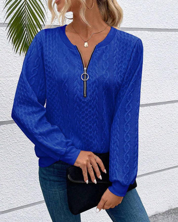 Chic Und Stil | Casual Solid Color Sweatshirt with Long Sleeves and Zipper