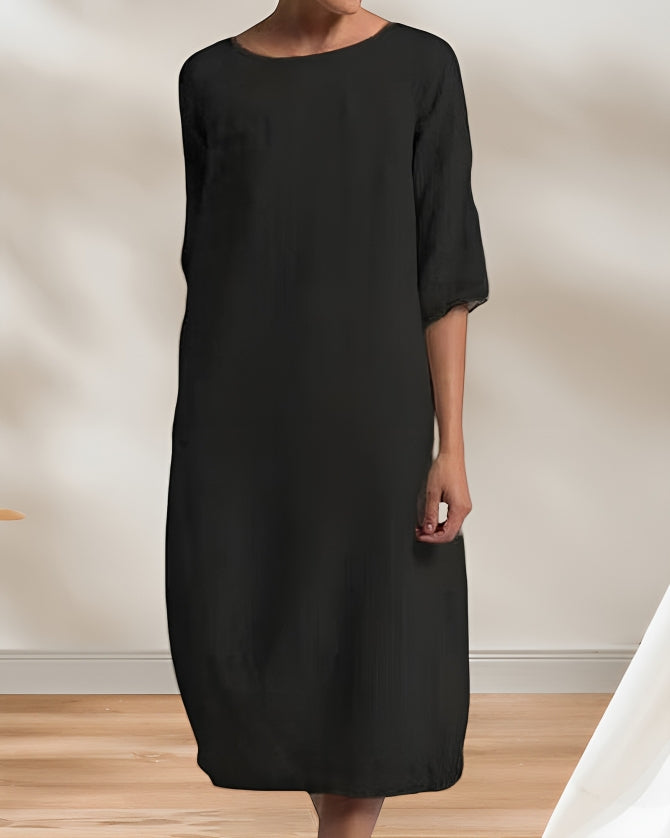 Lune London | Ladies Casual Linen Look Simple Midi Dress