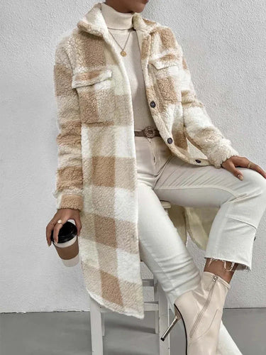Amarae | Coat - Oversized Fit - Soft Teddy Texture - Checked Mid-Length Design