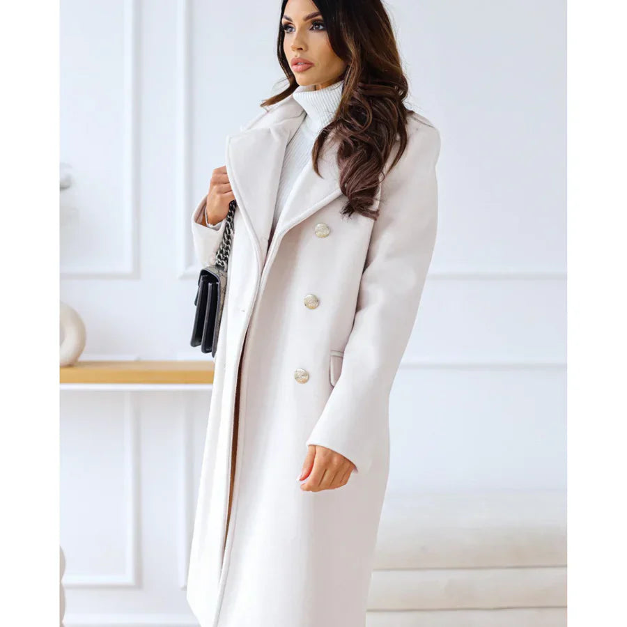 Amarae | Coat Long - Tailored - Double Breast Button Closure - Wide Lapels