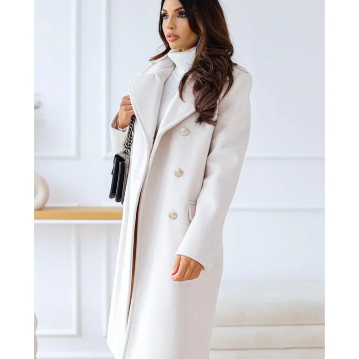 Amarae | Coat Long - Tailored - Double Breast Button Closure - Wide Lapels