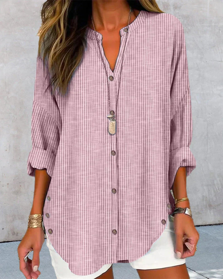 Amarae | Italian Top with V-Neck and Fine Printed Stripes