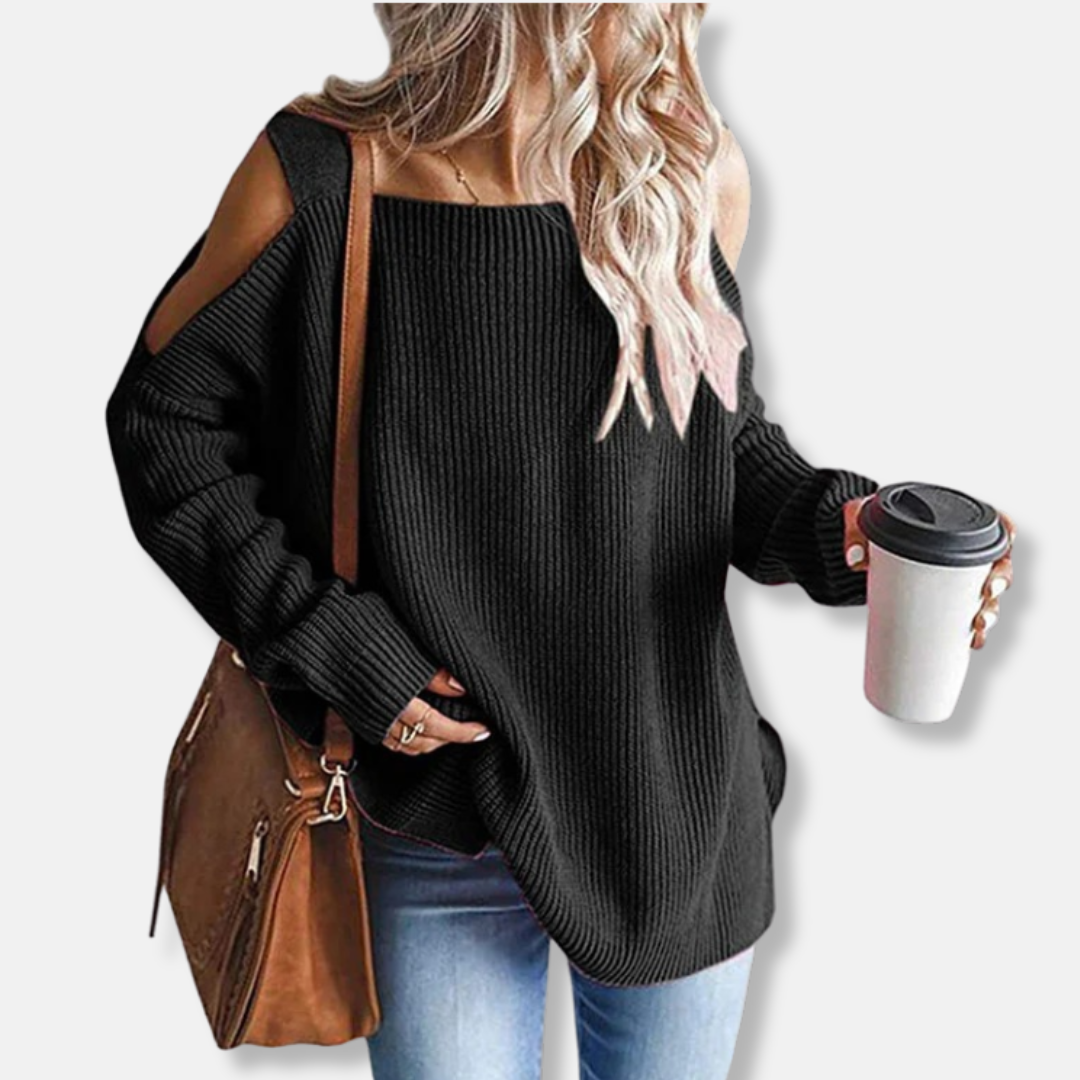 Amarae | Sweatshirt - Open Shoulder Knit - Loose Fit - Structured Fabric