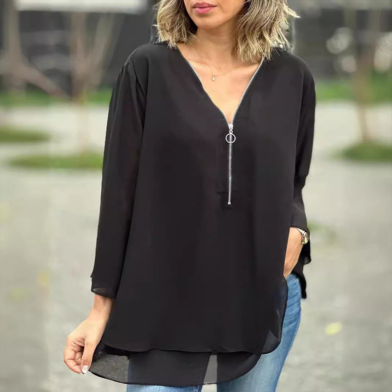 Lune London | Chiffon Zipper Top with V-Neck