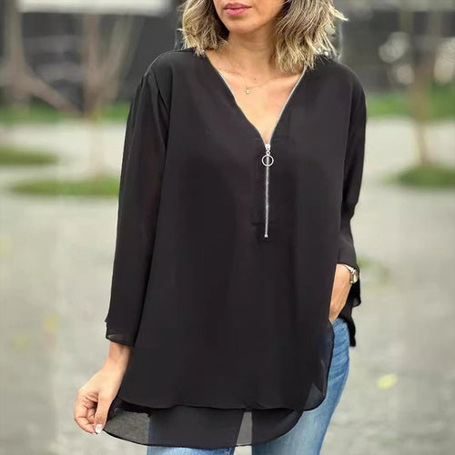 Amarae | Chiffon Zipper Top with V-Neck