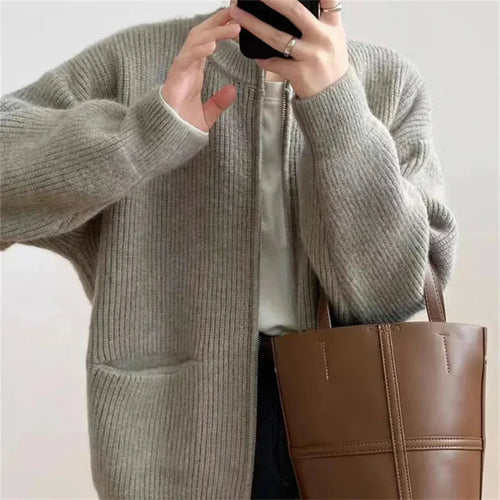 Amarae | Cardigan - Ribbed Texture - Zipper - Oversized Fit - With Pockets