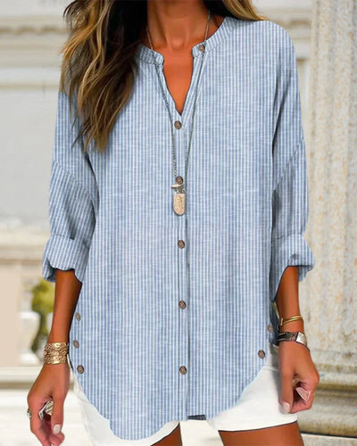Amarae | Italian Top with V-Neck and Fine Printed Stripes