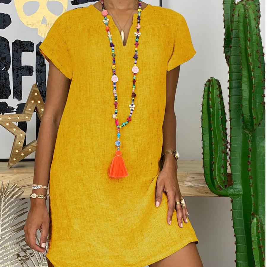 Lune London | Stylish mididress with V-neck made of linen for women