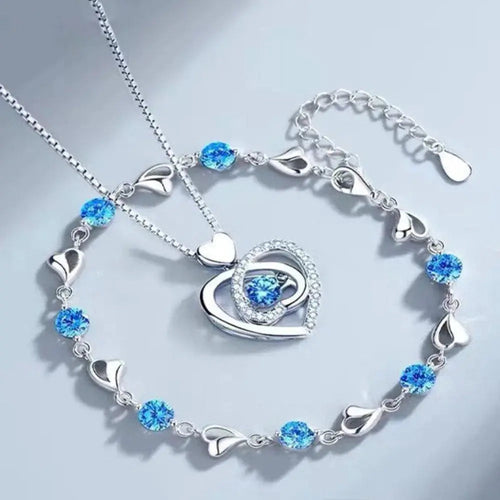 Amarae | 925 Sterling Silver Heart Shaped Necklace Bracelet Set for Women