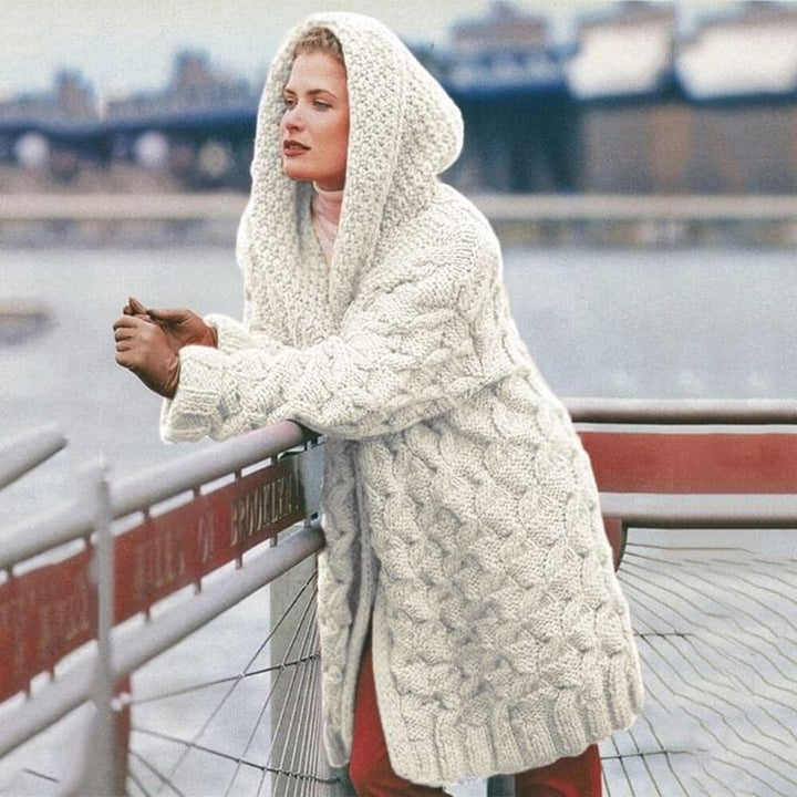 Lune London | Knitted cardigan - Long model - Cable knit with hood - Open front