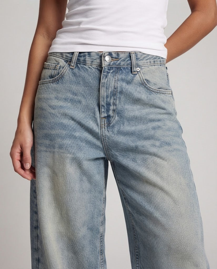 Women's Floor-Length Baggy Jeans in Palazzo Cut with Low Rise Amarae