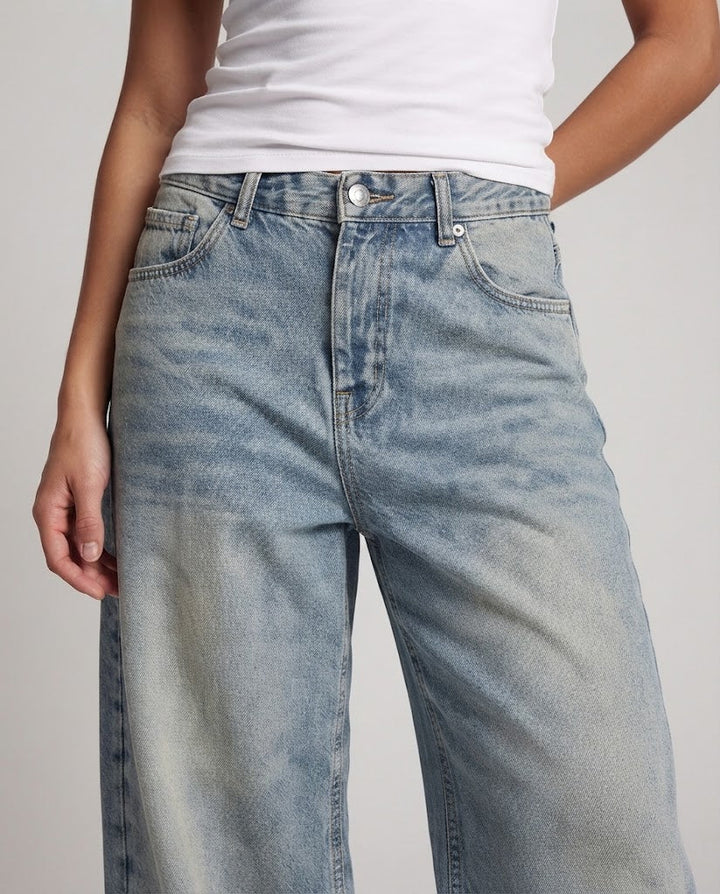 Women's Floor-Length Baggy Jeans in Palazzo Cut with Low Rise Amarae