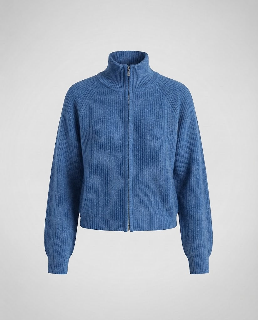 Women's ribbed cardigan with stand-up collar and zipper Amarae