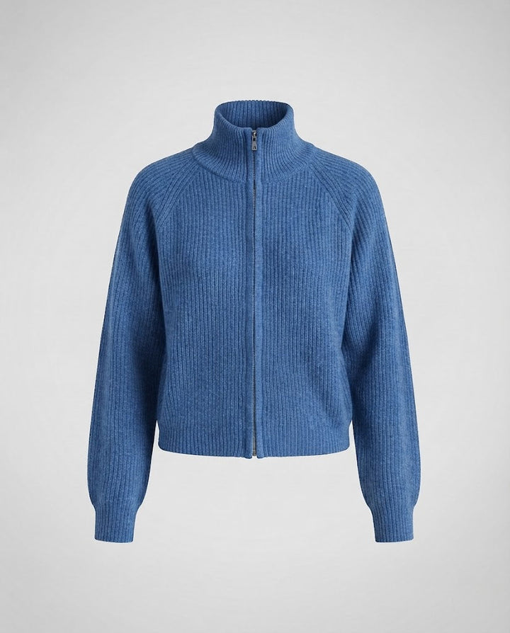 Women's ribbed cardigan with stand-up collar and zipper Amarae