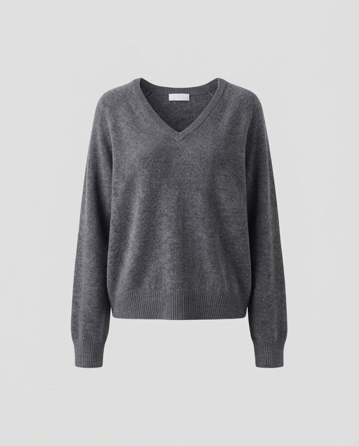 Women's Casual V-Neck Wool Blend Sweater with Raglan Sleeves and Ribbed Hem Amarae