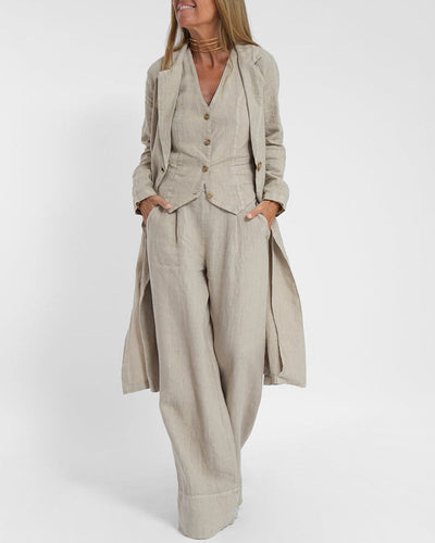 Amarae | Elegant 2-Piece Set Linen Wide Pants & Vest