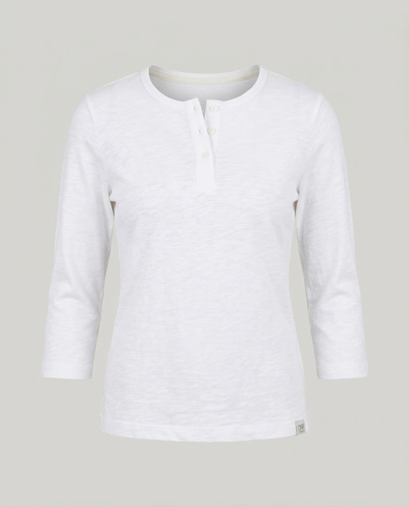 Women's Ribbed Henley Cropped Shirt with Three-Quarter Sleeves Amarae