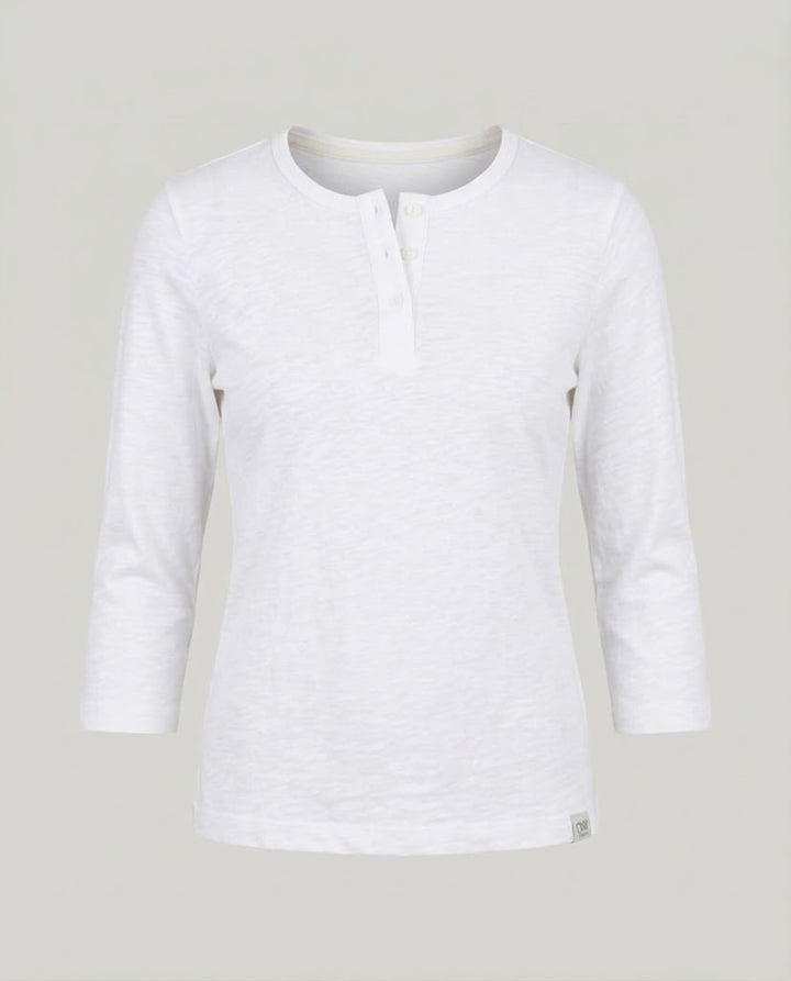 Women's Ribbed Henley Cropped Shirt with Three-Quarter Sleeves Amarae