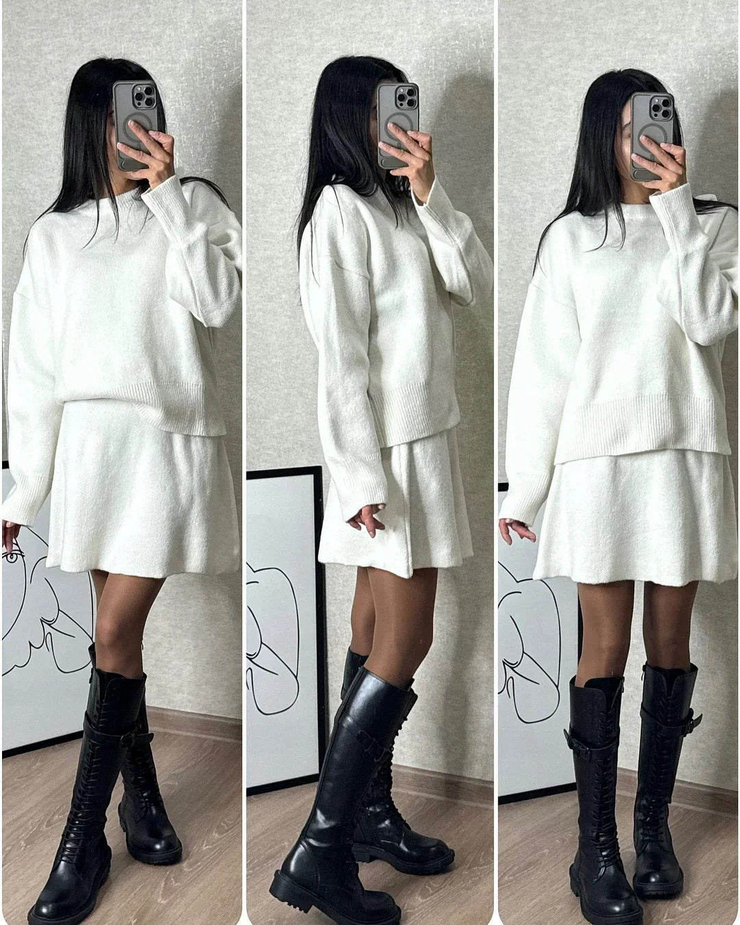 Amarae | Knitted Set - Oversized Sweater & Mini Skirt - Autumn Outfit