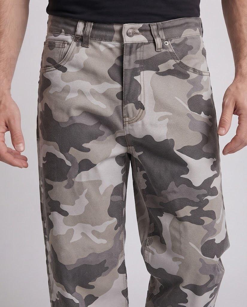 Men's loose-fitting camouflage baggy pants made of cotton twill with straight leg Amarae