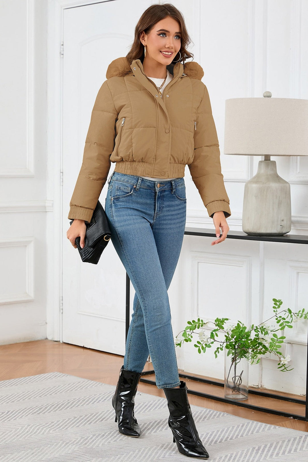 Amarae | High Waist Faux Fur Hooded Puffer Jacket