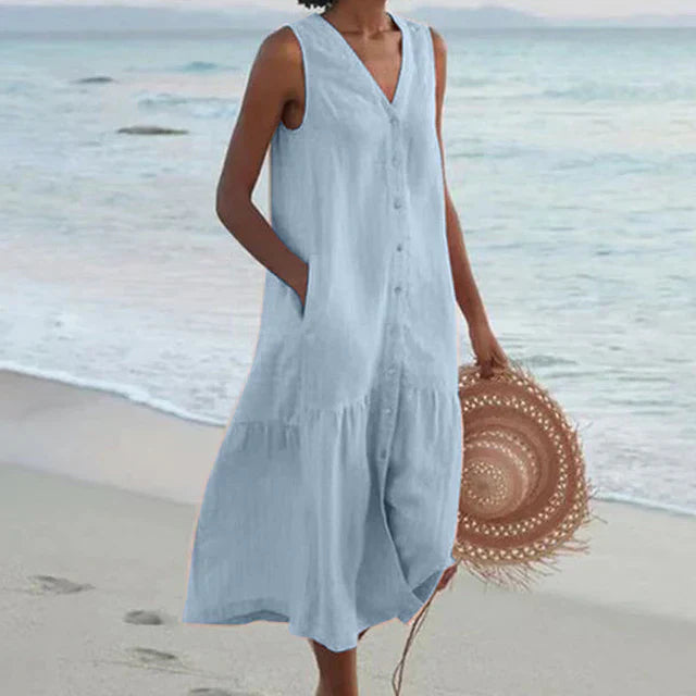 Lune London | Sleeveless dress made of cotton linen with V-neck