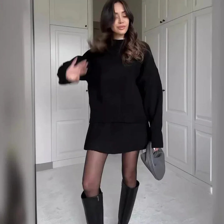 Amarae | Knitted Set - Oversized Sweater & Mini Skirt - Autumn Outfit
