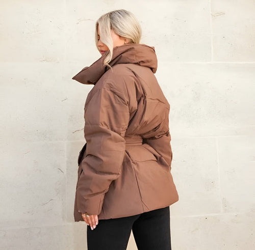 Amarae | Belted Puffer Jacket Plus Size Collar Winter Coat