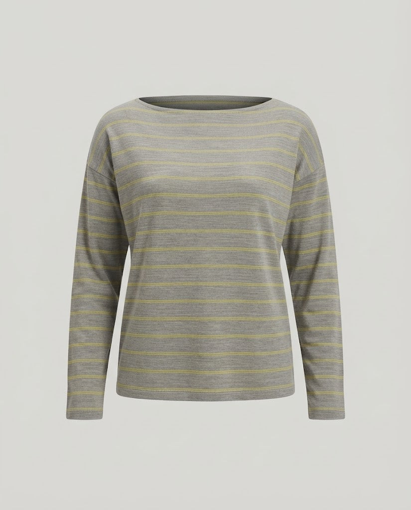 Women Oversize Long Sleeve Shirt with Fine Stripes and Off-Shoulder Effect Amarae