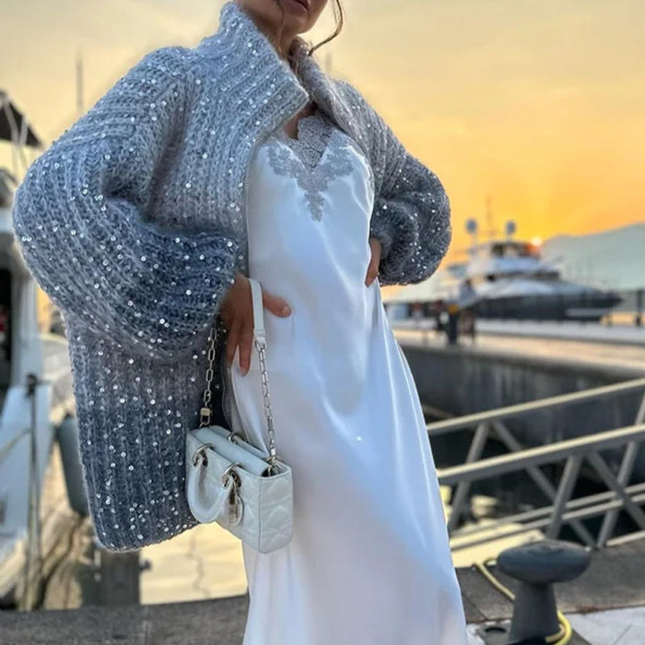 Lune London | Jersey vest with sequins - Shiny elegance & Lightweight fabric - Solid cardigan for daily life & special occasions
