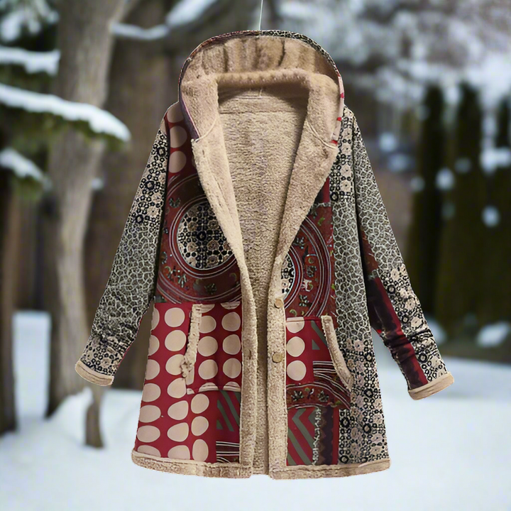 Lune London | Longer Patchwork Coat - Lined with Fleece - Hood & Button Closure - Casual Look