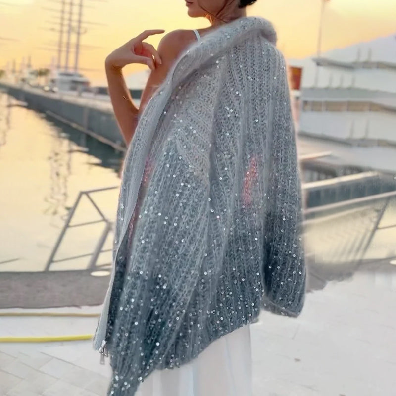 Lune London | Jersey vest with sequins - Shiny elegance & Lightweight fabric - Solid cardigan for daily life & special occasions