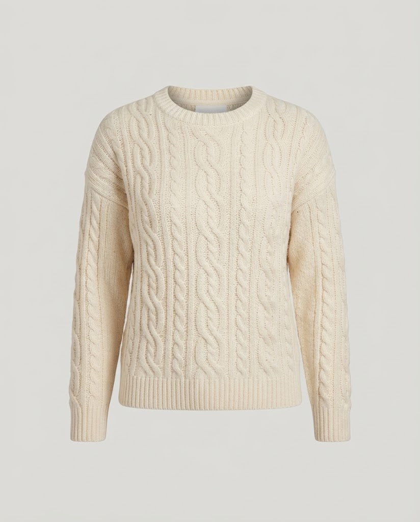 Women chunky knit sweater with cable pattern, oversized cut and round neck Amarae