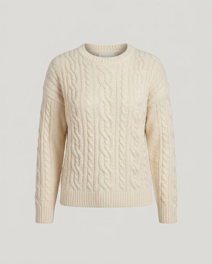 Women chunky knit sweater with cable pattern, oversized cut and round neck Amarae