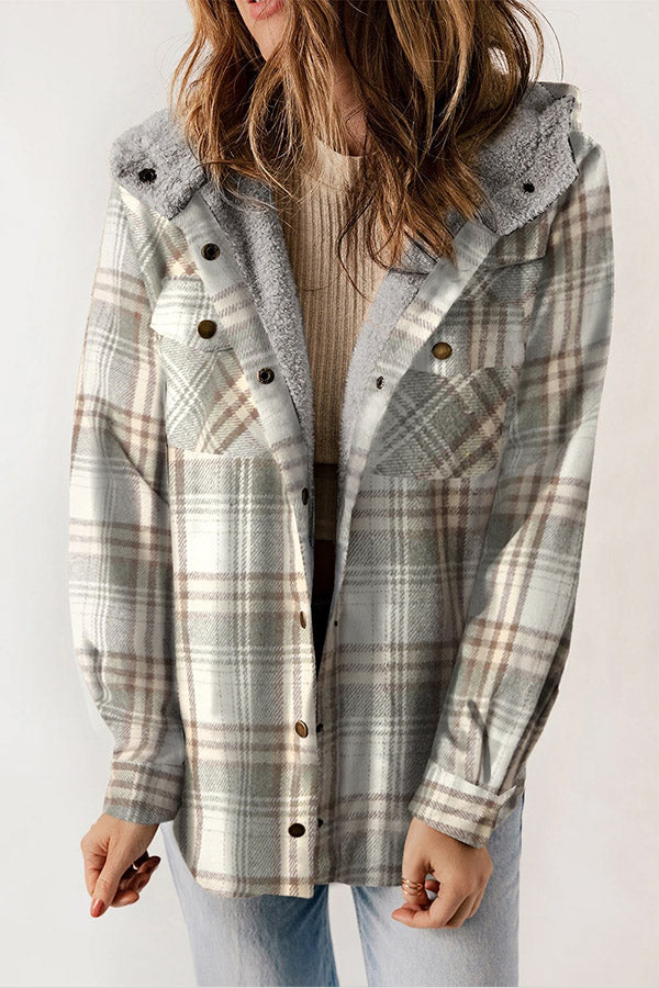 Lune London | Button Sherpa Lined Hooded Flannel Jacket