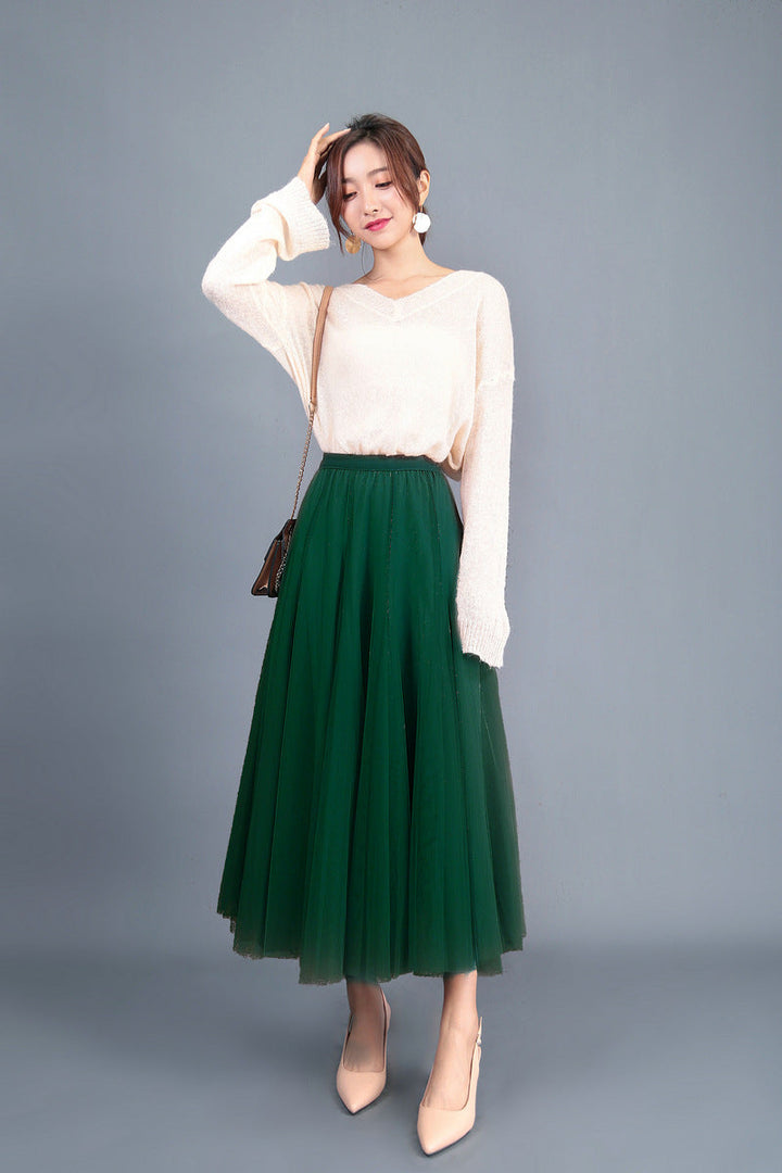 Chic Und Stil | Long Soft Tulle Skirt with High Waist and Slim Fit