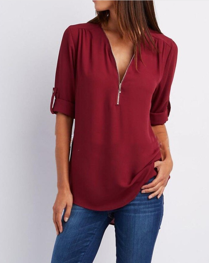 Lune London | Short sleeve shirt with zipper and V-neck - Loose tops