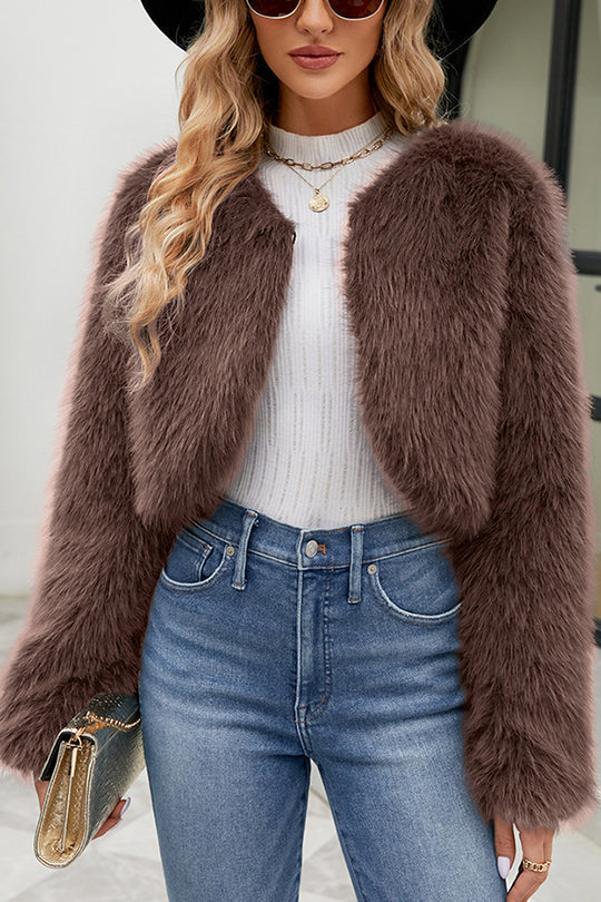 Amarae | Long Sleeve Short Casual Faux Fur Jacket