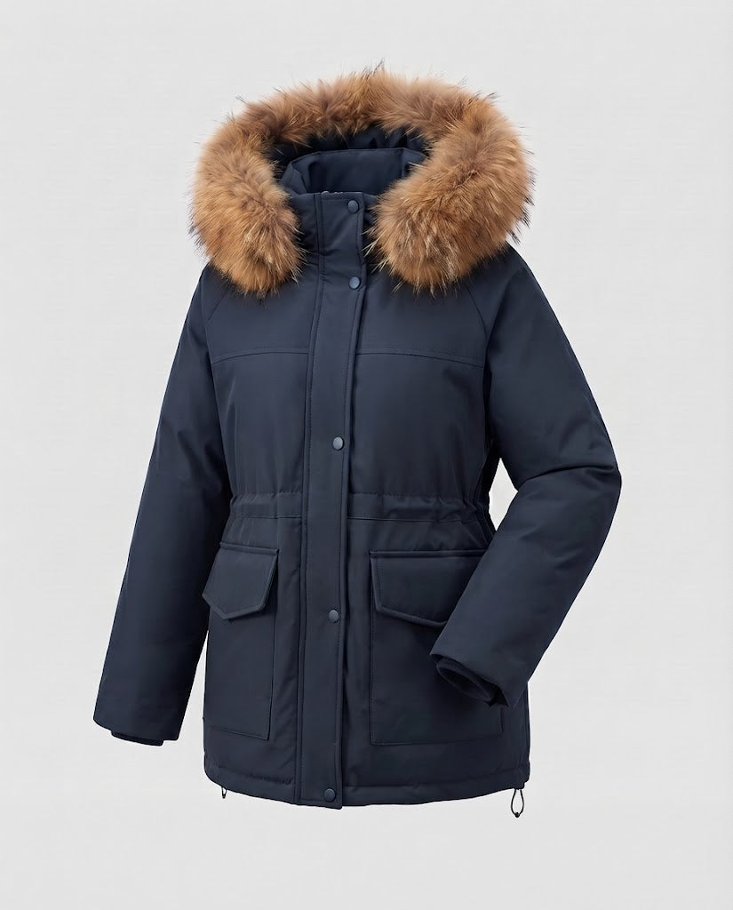 Women's Padded Thermal Parka with Oversized Faux Fur Hood and Utility Pockets Amarae