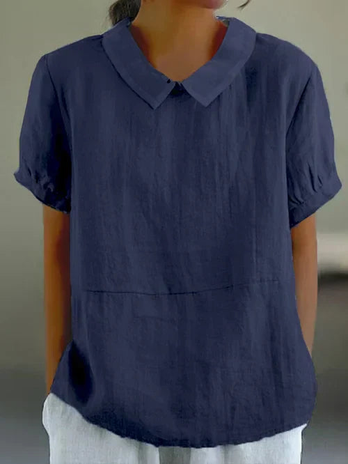 Lune London | Elegant Puff Sleeve Linen Blouse with Collar for Women