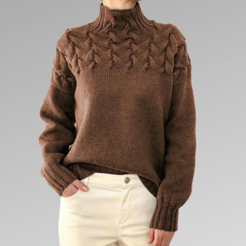 Lune London | Knit sweater - Soft wool blend - Cable knit & ribbed details - High collar