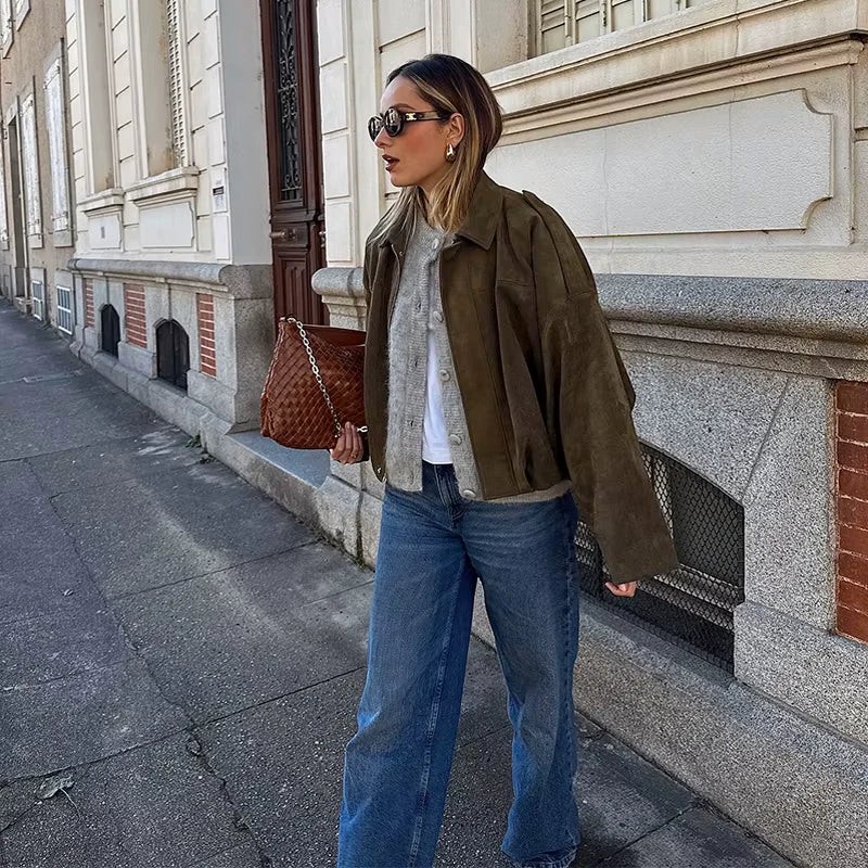Amarae | Oversized Jacket - Soft Suede Lining - Fully Lined - Khaki