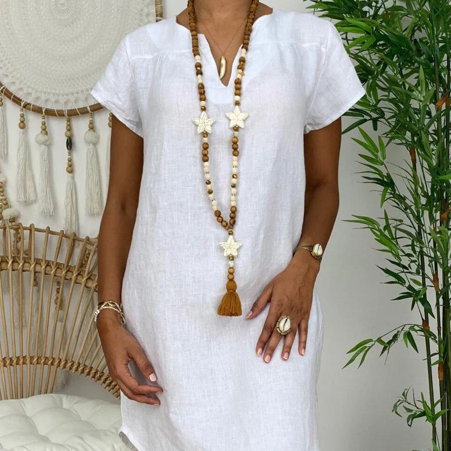 Lune London | Stylish mididress with V-neck made of linen for women