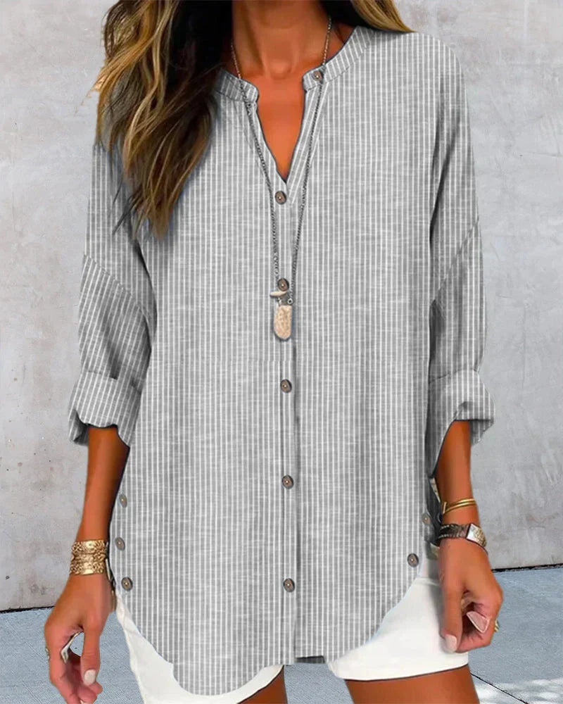 Amarae | Italian Top with V-Neck and Fine Printed Stripes