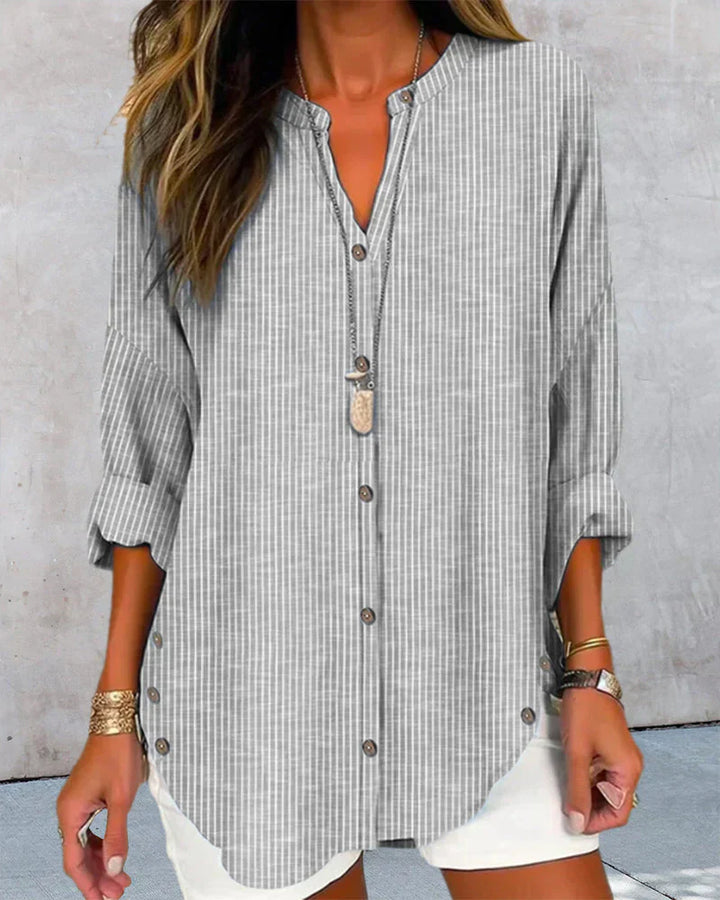 Amarae | Italian Top with V-Neck and Fine Printed Stripes