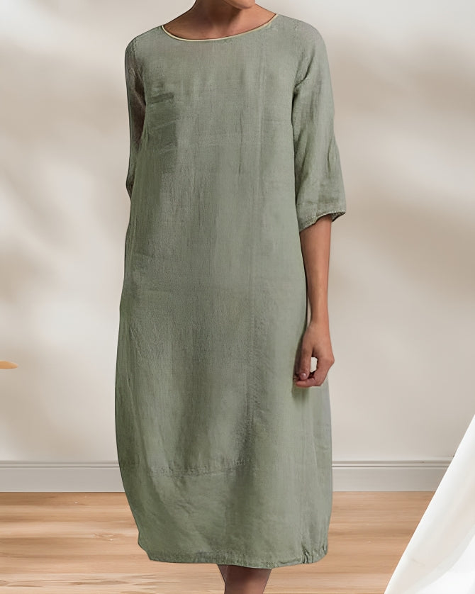Lune London | Ladies Casual Linen Look Simple Midi Dress