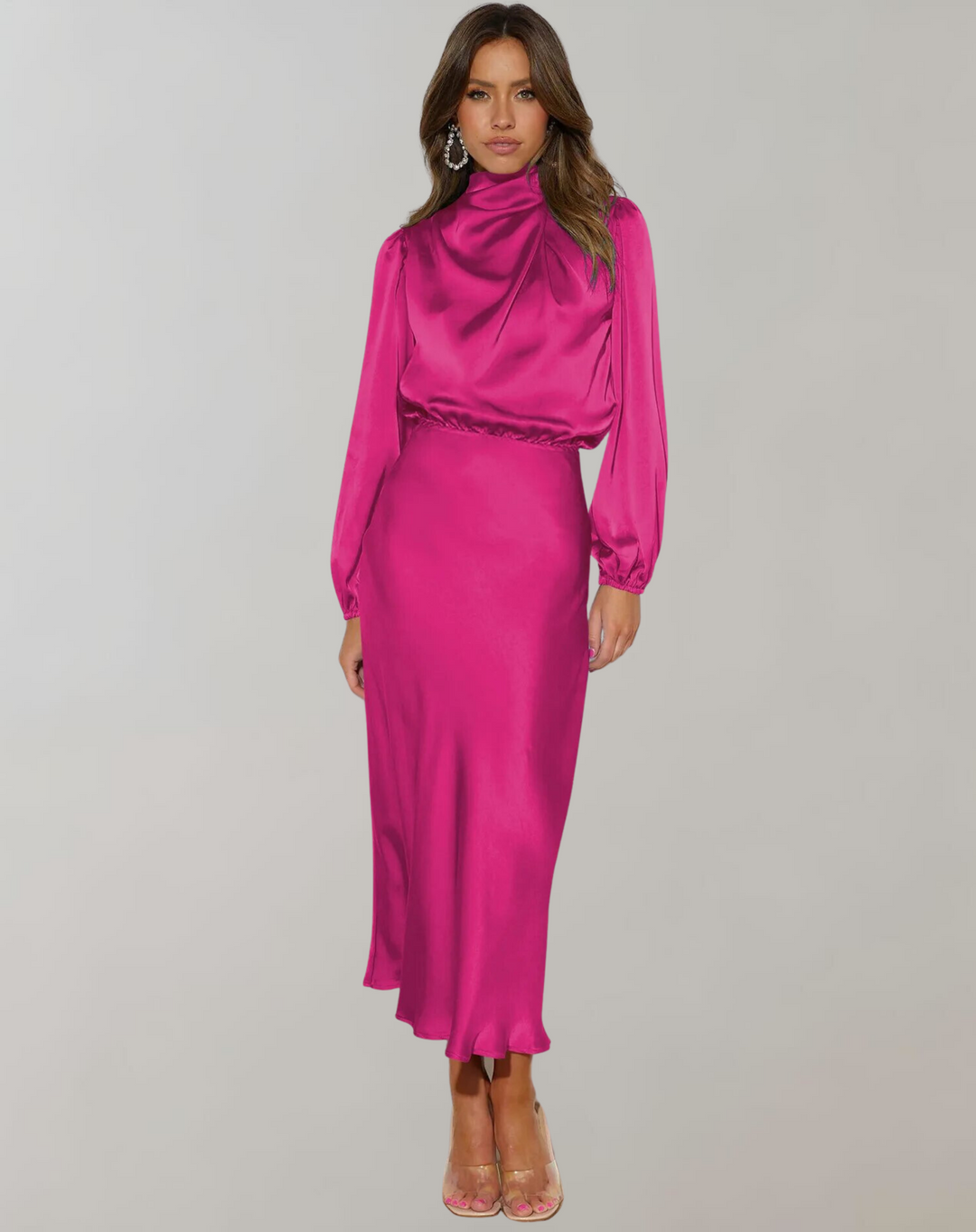 Lune London | Classic Satin Dress with High Collar and Long Sleeves for Women