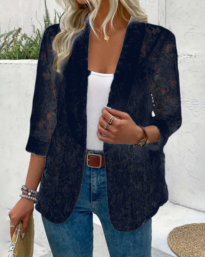 Lune London | Elegant, Solid Color Coat with Floral Lace Collar